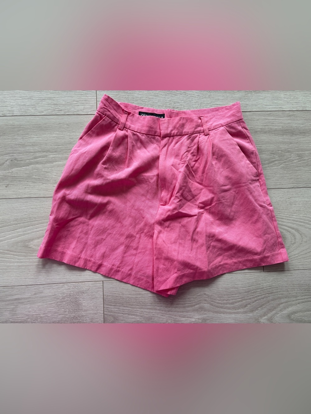 Zara Bright Pink High-Rise Tailored Bermuda Shorts